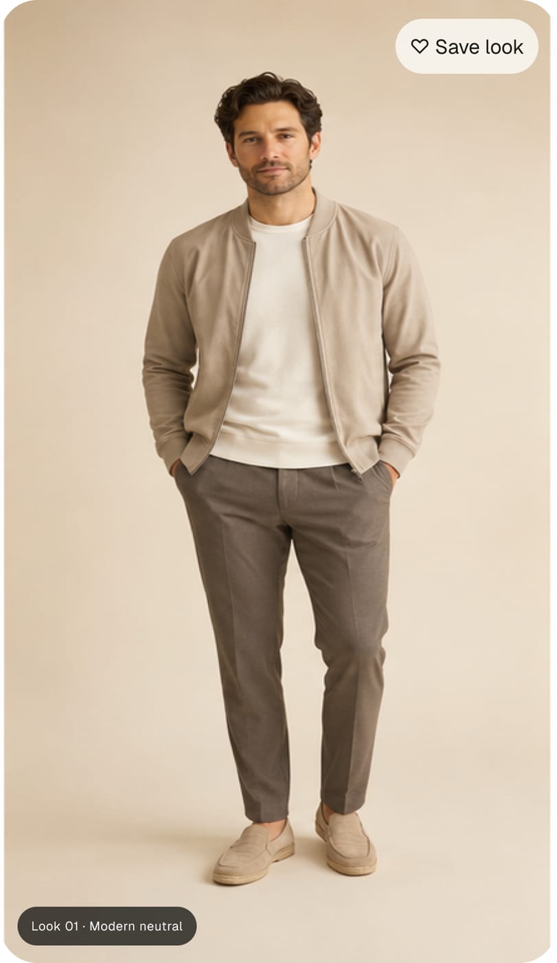A complete styled look shown on the person